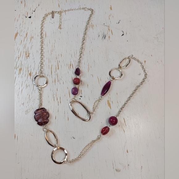 Lane Bryant Jewelry - x Lane Bryant Silver and Purple Long Necklace Glass Beads Jewelry Accessory Boho